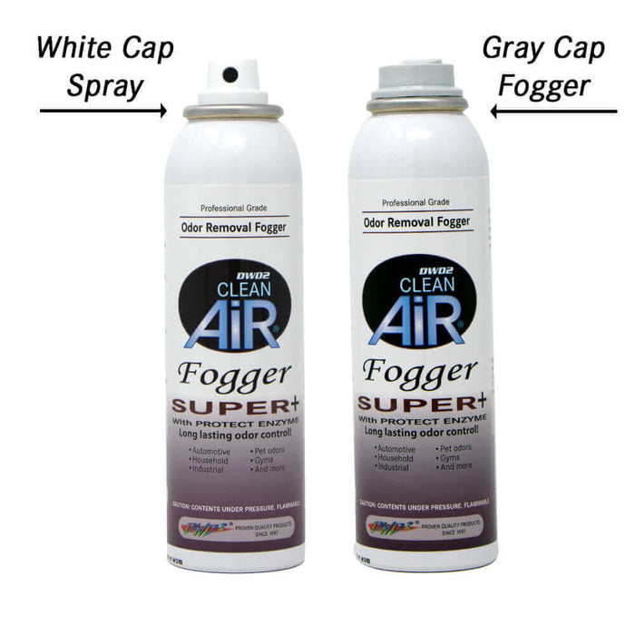 DWD2 Fogger Odor Eliminator comes with 2 Caps one to use as a full-release fogger and one burst spray cap for targeted odor elimination