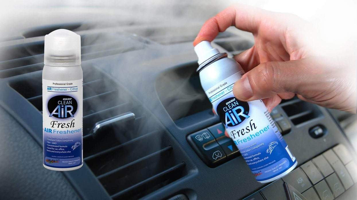 Air Fresh - Premium Automotive Citrus Air Freshener being sprayed in a vehicle air vent